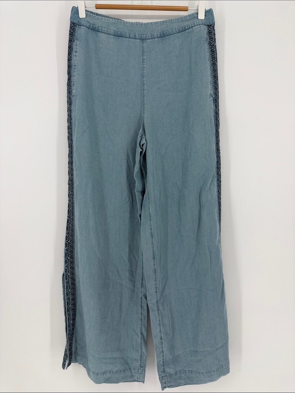 Soft Surroundings Lyocell Chambray Wide Leg Pants Small Embroidered Boho